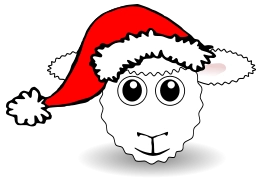 کارتون خنده دار صورت گوسفند سفید با کلاه بابانوئل
