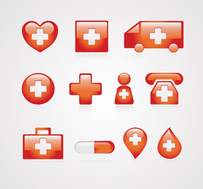 مجموعه وکتور نمادهای پزشکی قرمز (رایگان)
