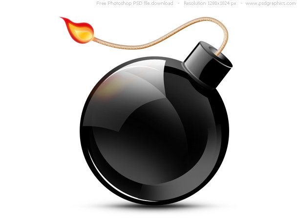 نماد بمب در حال سوختن مشکی PSD