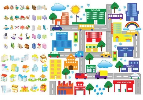 آیکون ساختمان کارتونی - وکتور متریال آیکون های معماری کارتونی
