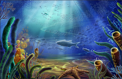 دنیای زیر آب - ستاره دریایی، هیپوکامپ، ماهی، مواد لایه ای Psd جلبک دریایی