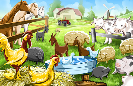 Psd Farm Cartoon Illustrations Material Layered