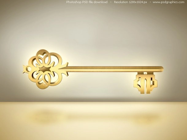 کلید اسکلت طلایی قدیمی PSD