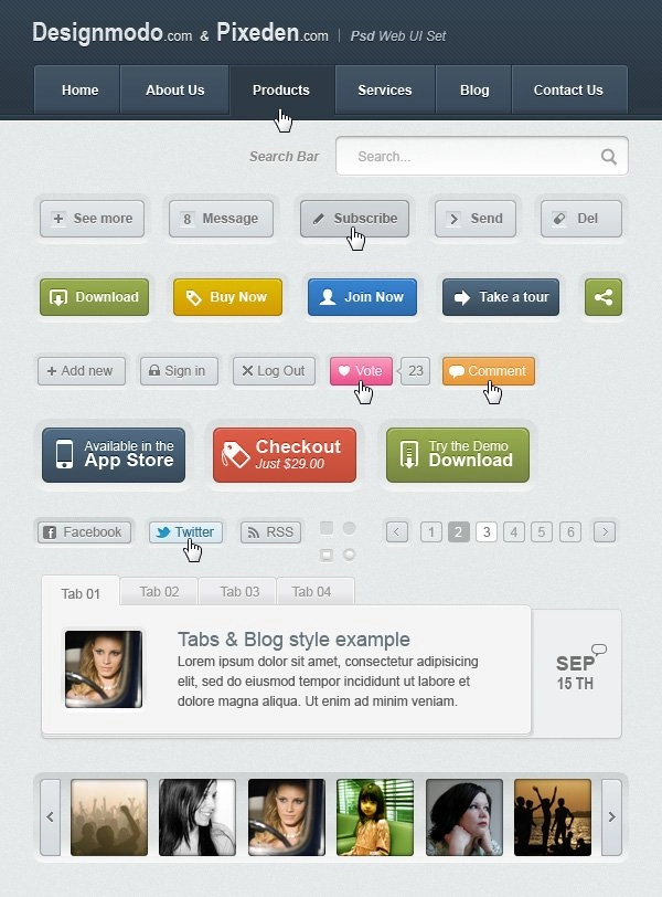 کیت عناصر UI وب PSD/HTML رایگان