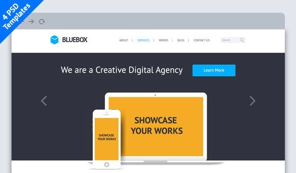 BlueBox: طراحی قالب های PSD وب سایت تخت