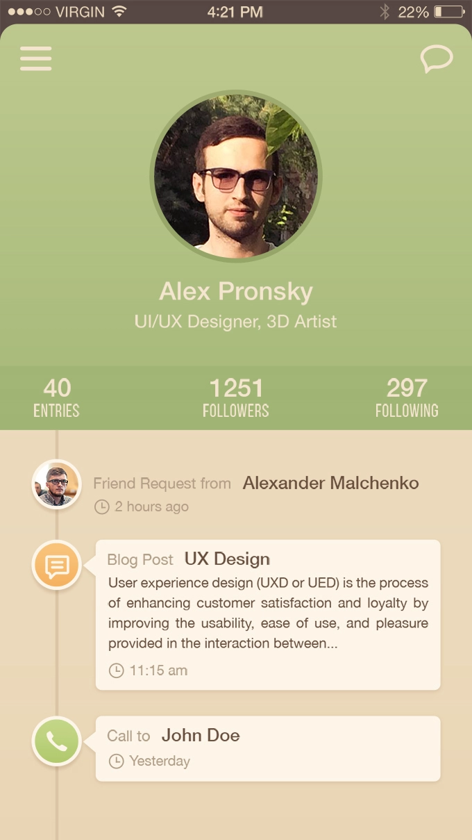 نمایه کاربری iPhone 6 App UI Freebie PSD