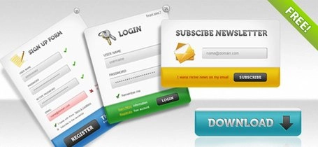 UI PSD Pack فرم‌های ثبت‌نام، پانل‌های ورود، دکمه‌های دانلود فرم‌های اشتراک