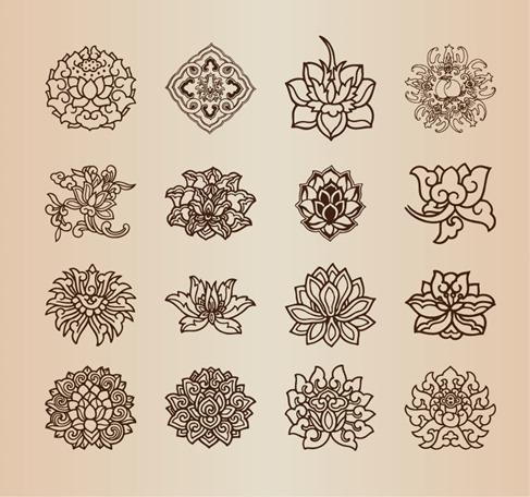 مجموعه وکتور عناصر الگوی گل وینتیج