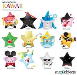 وکتور رایگان نمادهای ژانر فیلم Kawaii