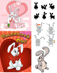 خرگوش کارتونی ناز - وکتور بادکنک های قلب ناز به شکل قلب