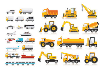 Variety Of Transport Materials Cars Trucks Bicycles