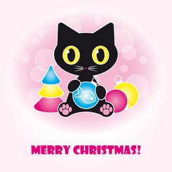 گربه سیاه ناز وکتور مواد کارتون زیبا کریسمس