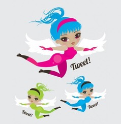 مجموعه وکتور 3 Tweet Girls with Wings Flying Girls with Wings