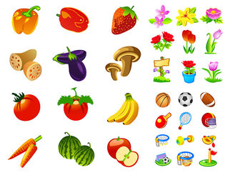آیکون سبزیجات، میوه ها، گل ها وکتور حرکت گرافیکی