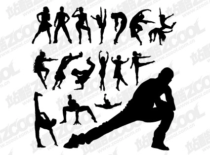وکتور حرکات رقص گرافیکی Silhouettes مردم