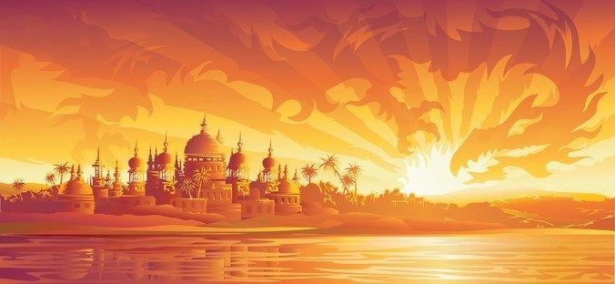 وکتور شهر در غروب تایلند