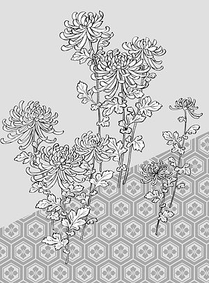 طراحی خط ژاپنی مواد گیاهی -39 گل وکتور (