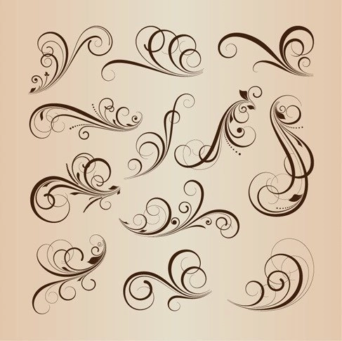 مجموعه تصویر برداری عناصر تزئینی گلدار Swirling Flourishes