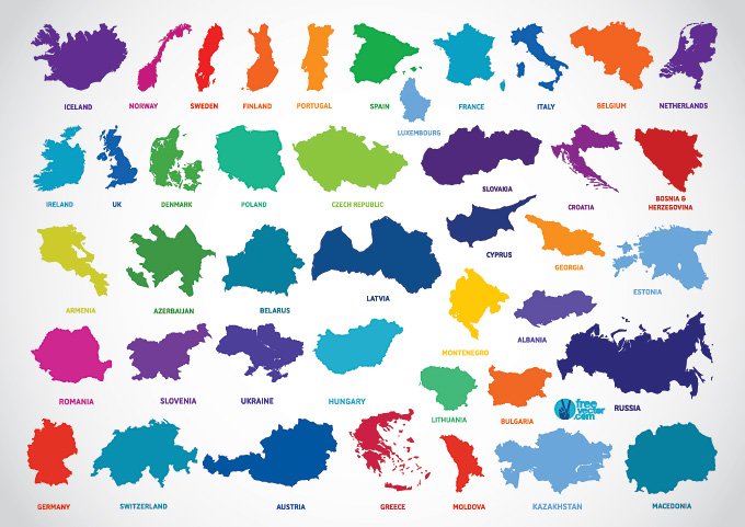 بردار نقشه کشور اروپا (رایگان)