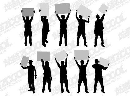مردم silhouettes وکتور مواد مطرح پلاکارد اقدام