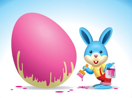 اسم حیوان دست اموز عید پاک در حال نقاشی یک تخم مرغ