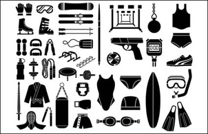 عناصر طرحی مختلف از مواد برداری - تجهیزات ورزشی، نوع تجهیزات (51 عنصر)