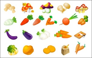 سبزیجات وکتور - کلم، سیب زمینی، برنج، بادمجان و قارچ تربچه